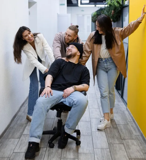 Colleagues working together in a bright office